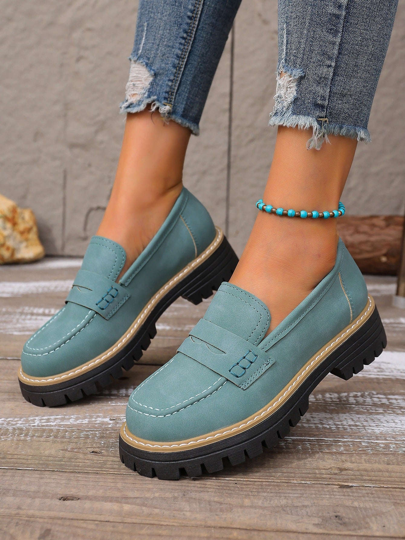 Chunky Heel Slip-On Loafers for Women | Comfortable Platform Dress Shoes