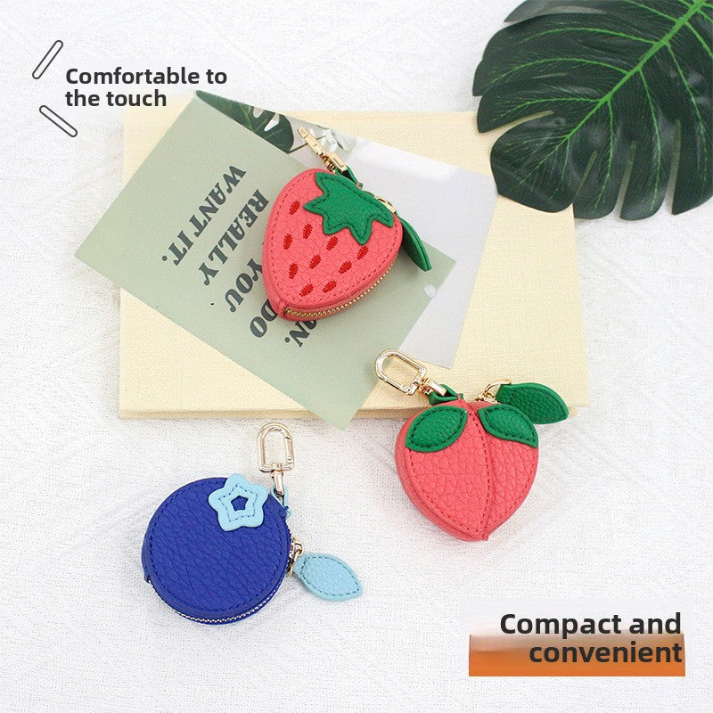 Cute Fruit Design Mini Coin Purse Keychain | Kawaii Zipper Wallet & Bag Charm