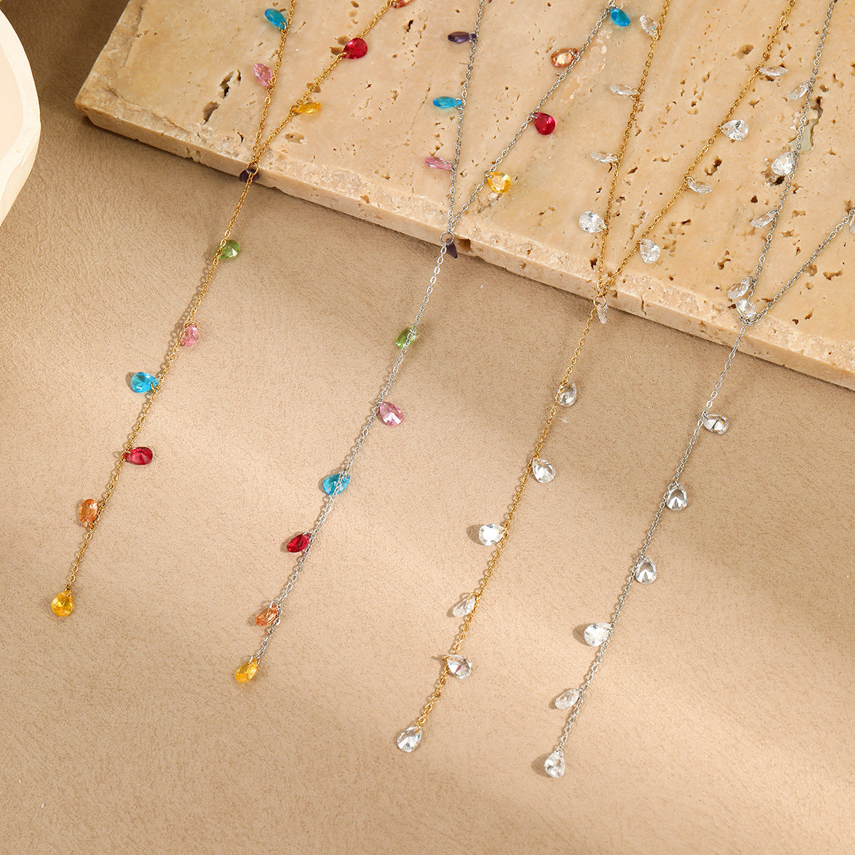 Y-Shaped Tassel Stainless Steel Necklace ? Gold Plated Statement Jewelry
