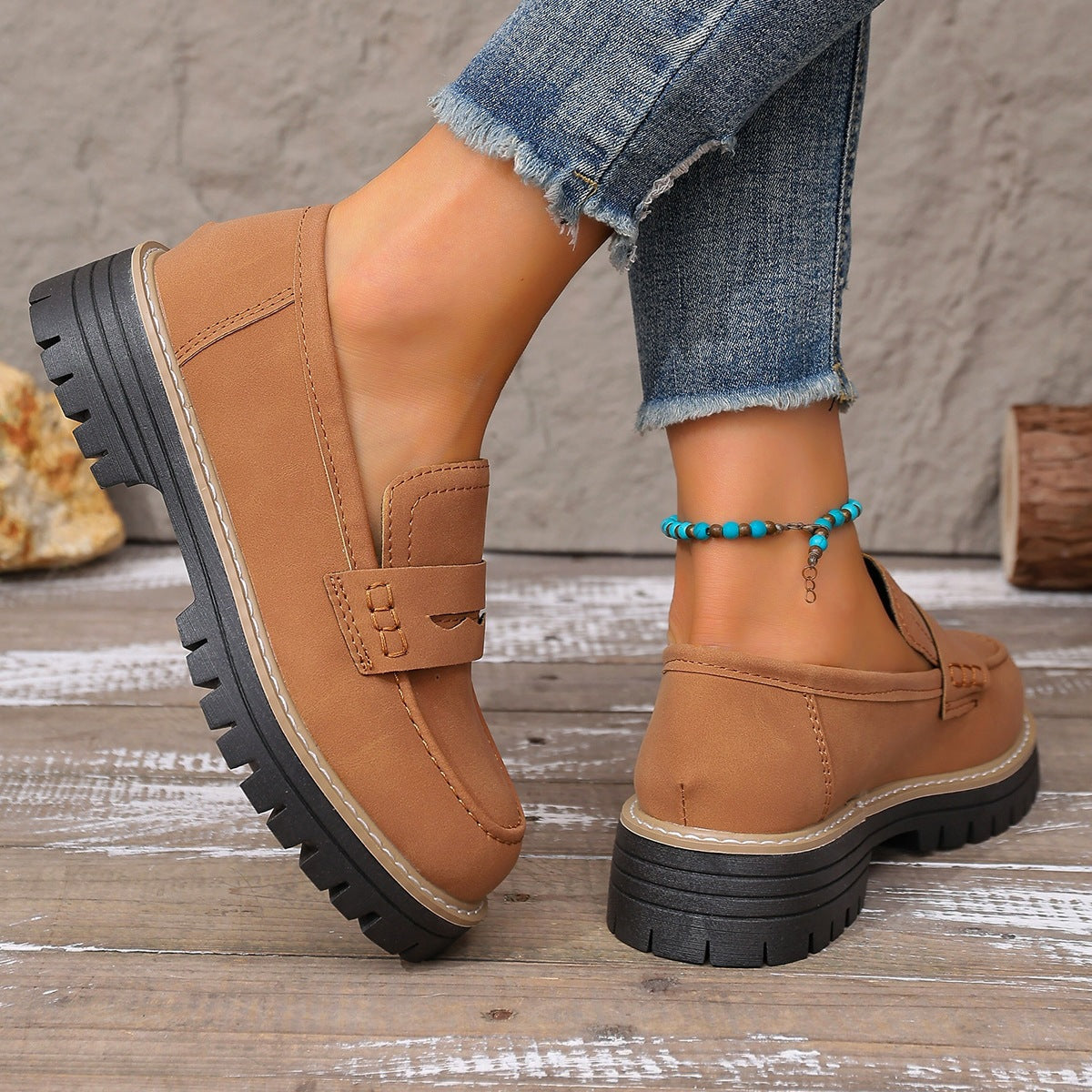 Chunky Heel Slip-On Loafers for Women | Comfortable Platform Dress Shoes