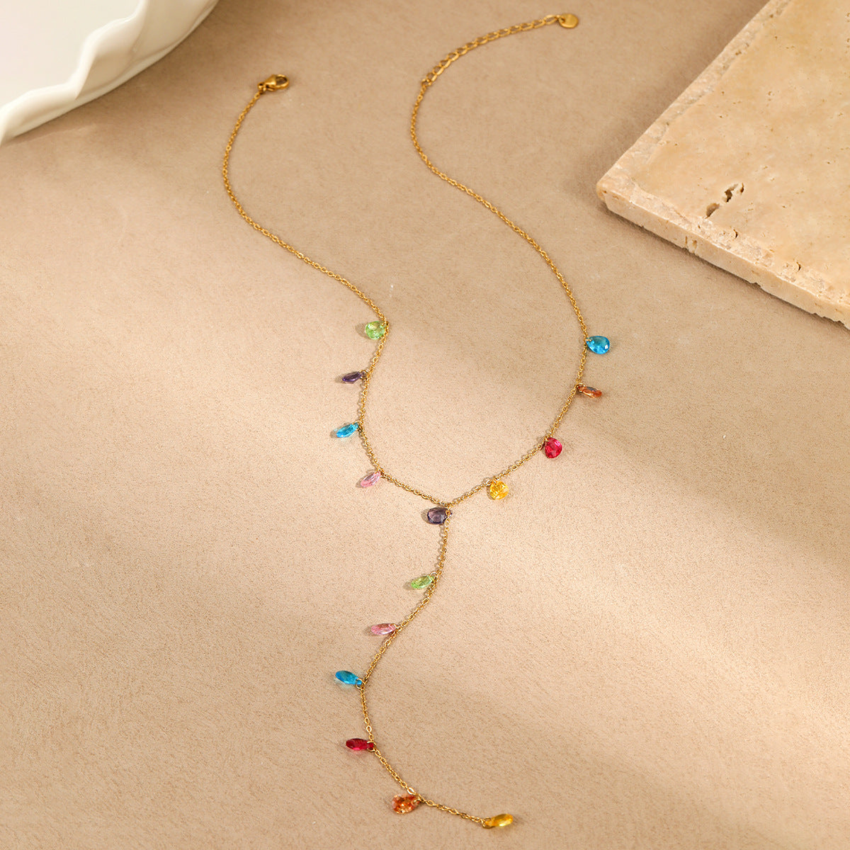 Y-Shaped Tassel Stainless Steel Necklace ? Gold Plated Statement Jewelry