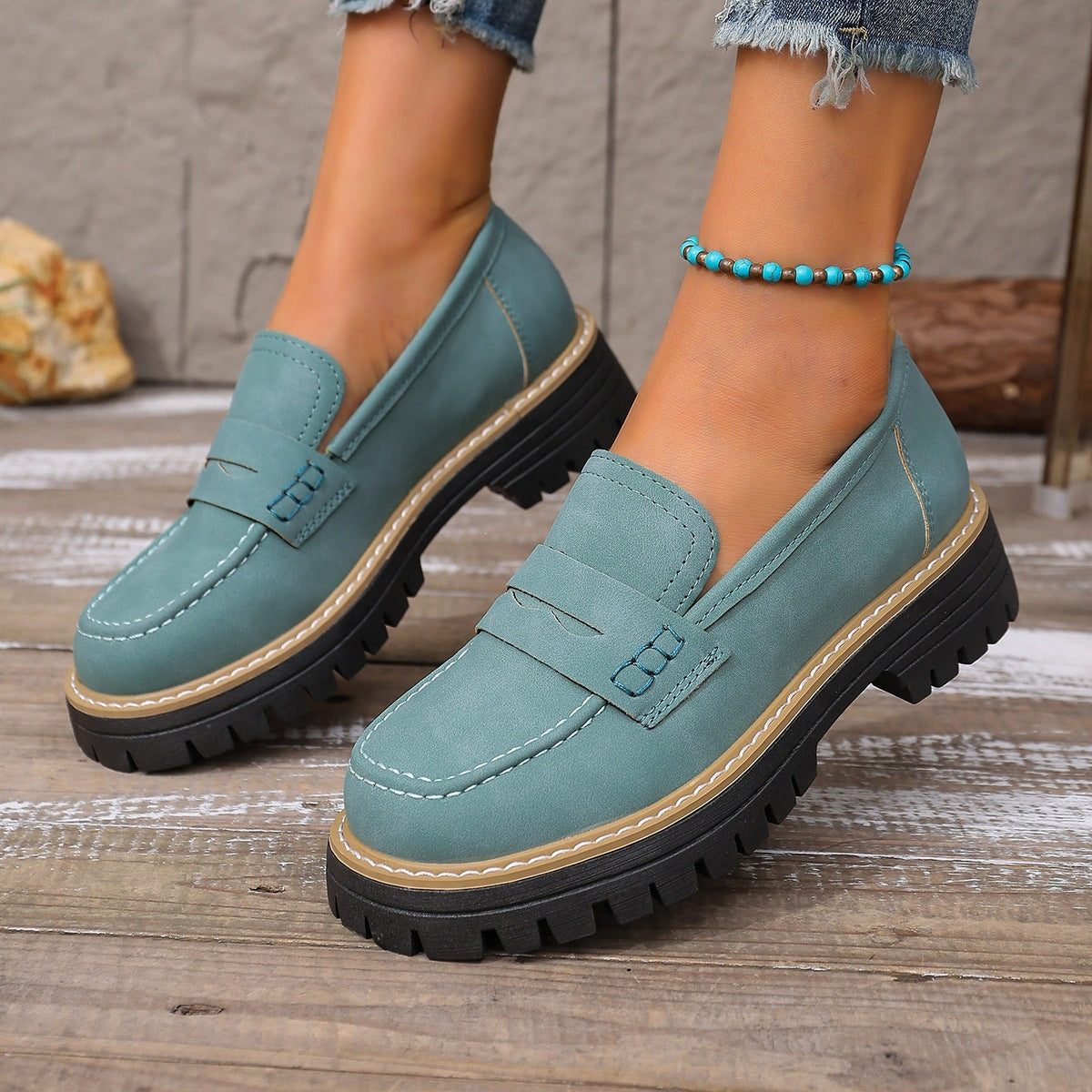 Chunky Heel Slip-On Loafers for Women | Comfortable Platform Dress Shoes