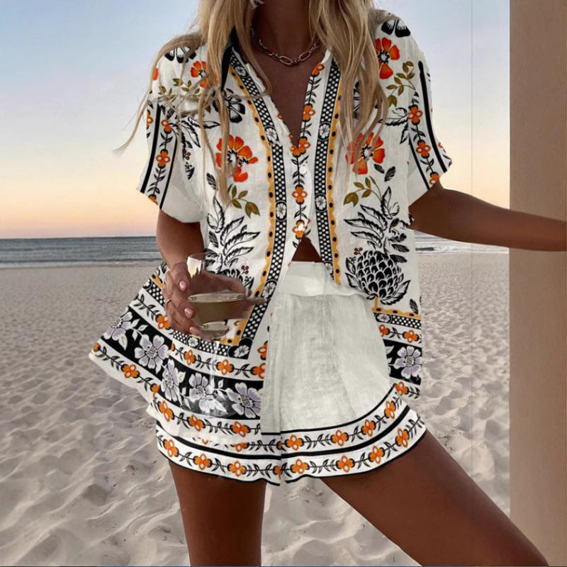 Women's Digital Print Two-Piece Summer Outfit Set | Casual Matching Top & Shorts