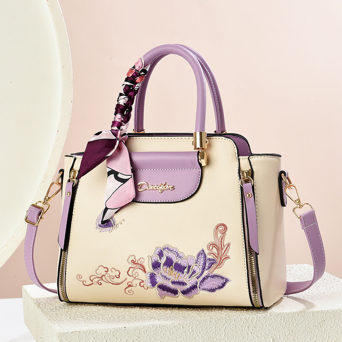 Embroidered PU Handbag | Women's Stylish Shoulder Bag with Adjustable Strap