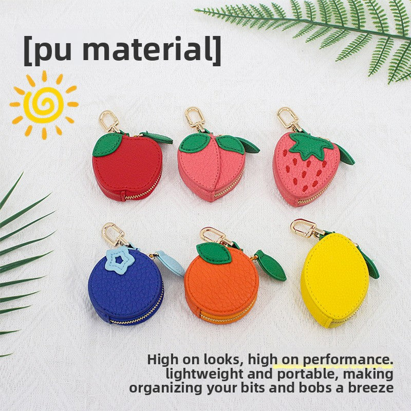 Cute Fruit Design Mini Coin Purse Keychain | Kawaii Zipper Wallet & Bag Charm