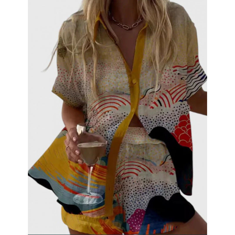 Women's Digital Print Two-Piece Summer Outfit Set | Casual Matching Top & Shorts