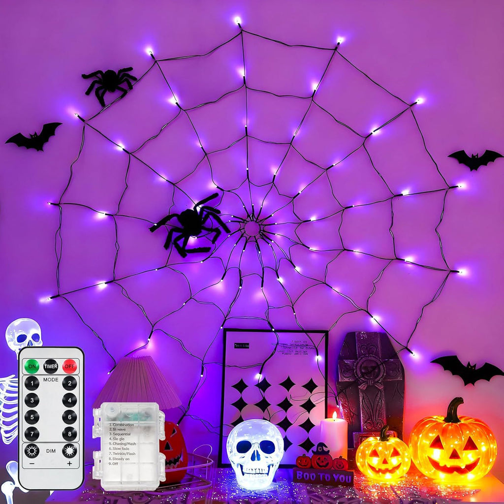 Halloween Spider Web LED Light with Remote Control | Spooky Party Decoration