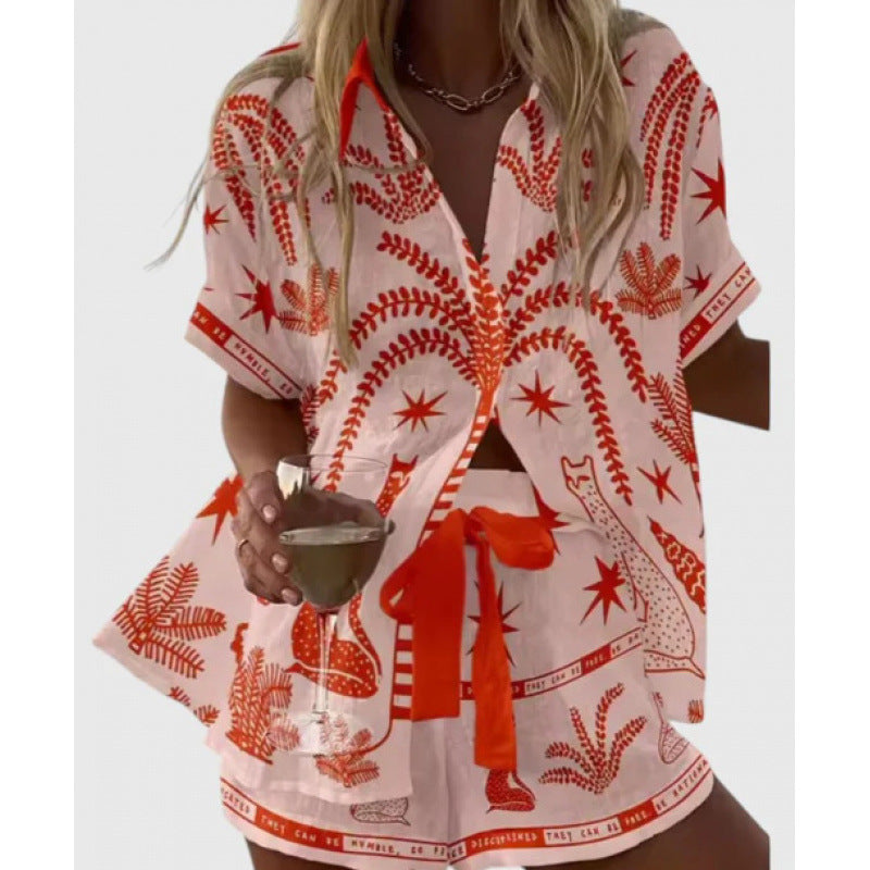 Women's Digital Print Two-Piece Summer Outfit Set | Casual Matching Top & Shorts