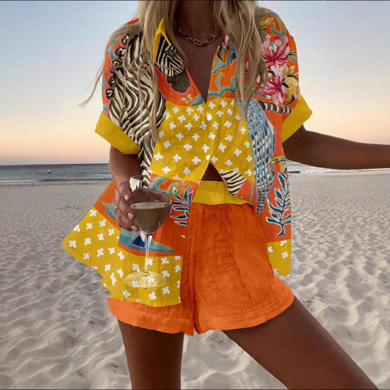 Women's Digital Print Two-Piece Summer Outfit Set | Casual Matching Top & Shorts
