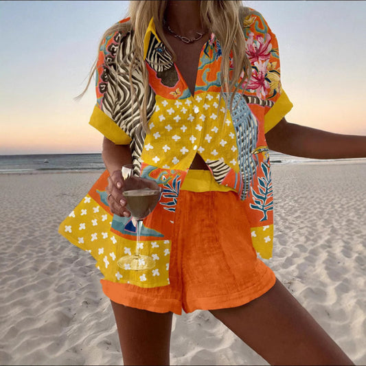Women's Digital Print Two-Piece Summer Outfit Set | Casual Matching Top & Shorts