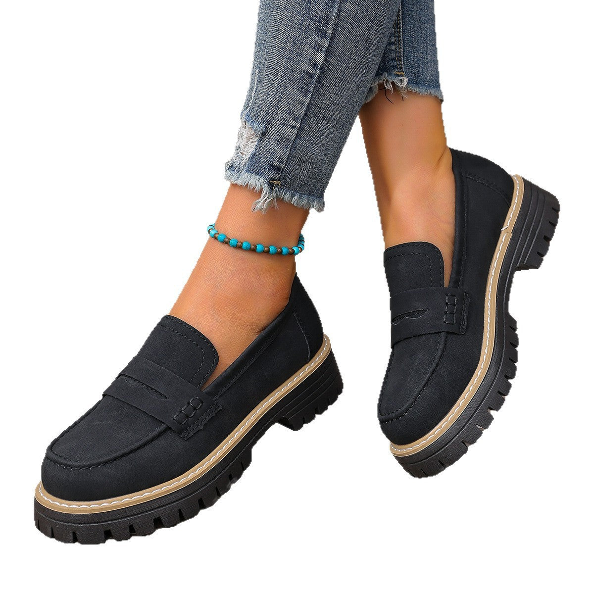 Chunky Heel Slip-On Loafers for Women | Comfortable Platform Dress Shoes