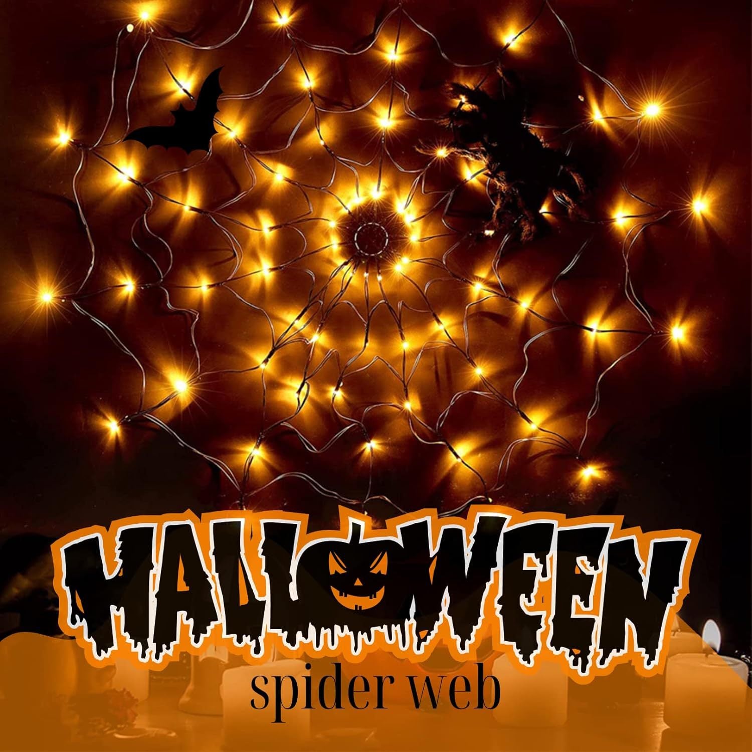 Halloween Spider Web LED Light with Remote Control | Spooky Party Decoration