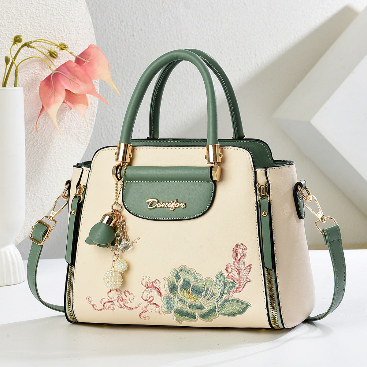 Embroidered PU Handbag | Women's Stylish Shoulder Bag with Adjustable Strap