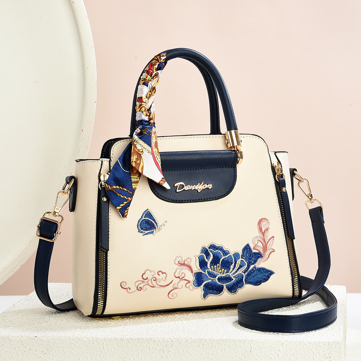 Embroidered PU Handbag | Women's Stylish Shoulder Bag with Adjustable Strap