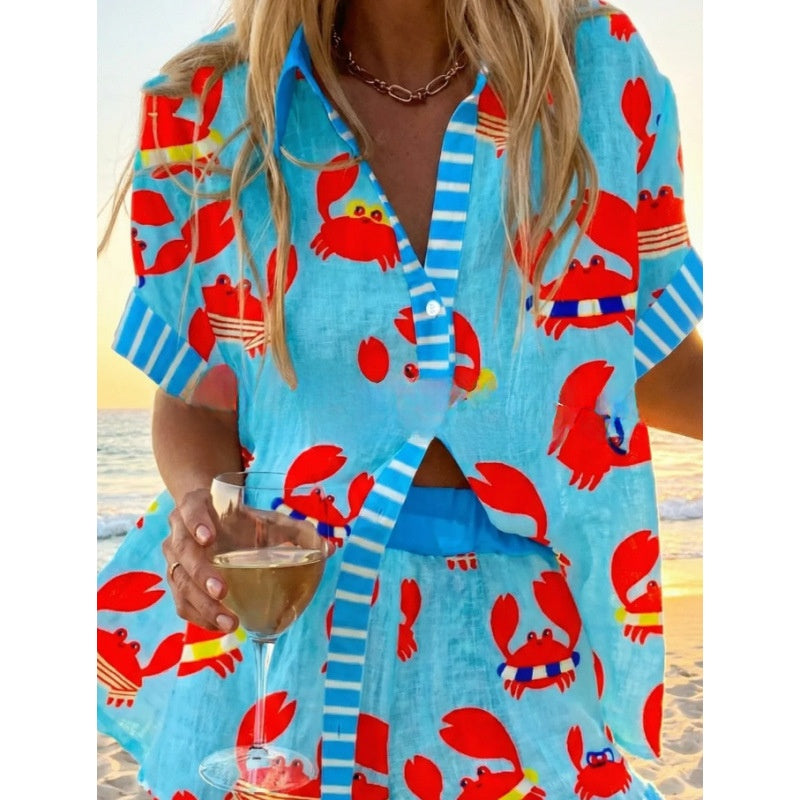 Women's Digital Print Two-Piece Summer Outfit Set | Casual Matching Top & Shorts