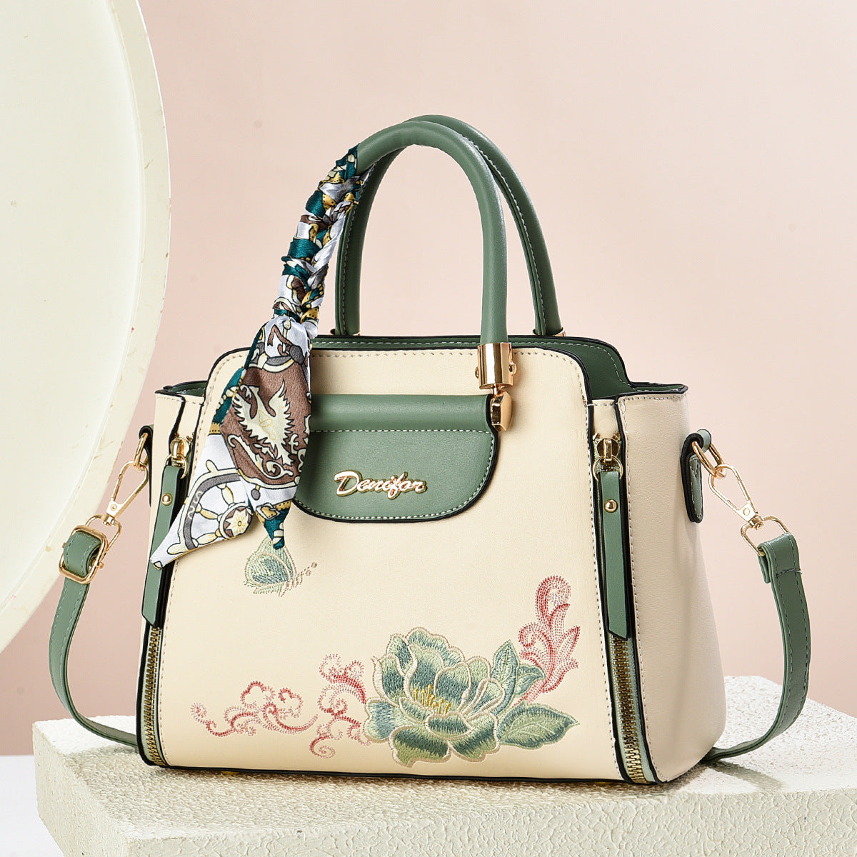 Embroidered PU Handbag | Women's Stylish Shoulder Bag with Adjustable Strap