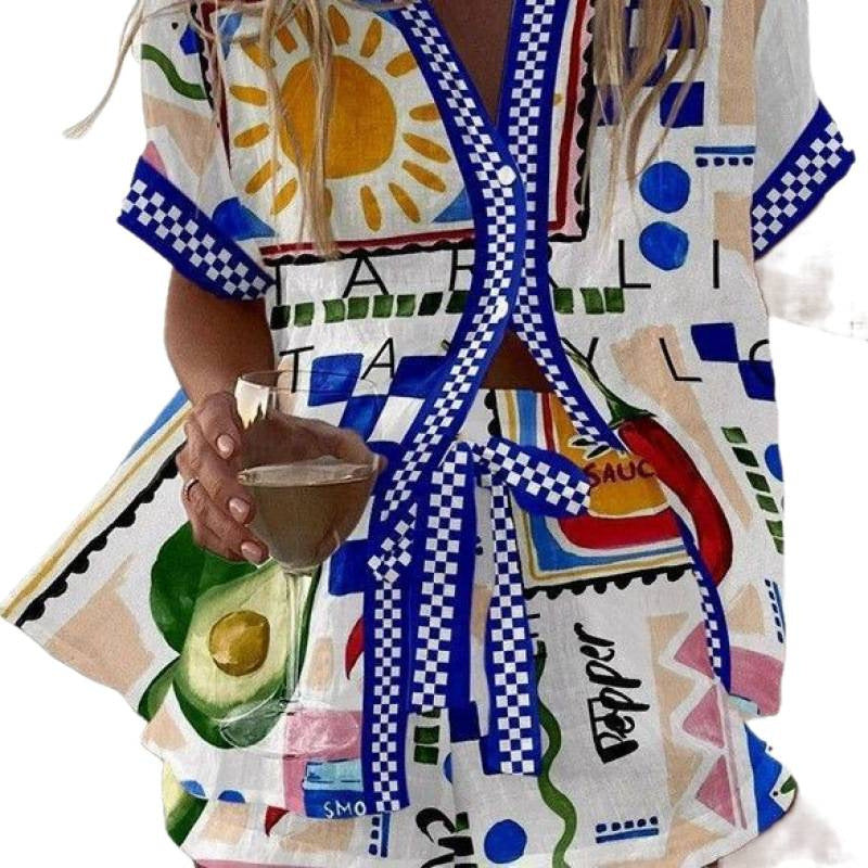 Women's Digital Print Two-Piece Summer Outfit Set | Casual Matching Top & Shorts