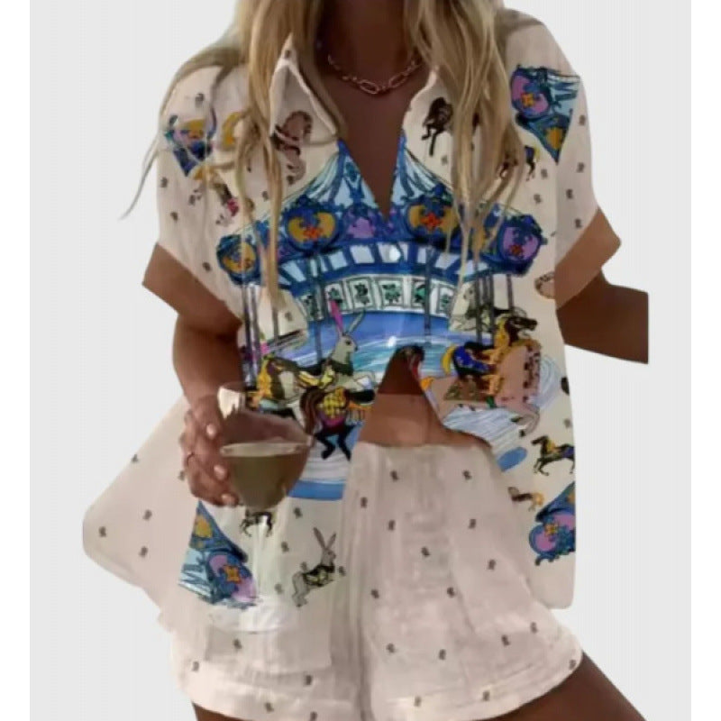 Women's Digital Print Two-Piece Summer Outfit Set | Casual Matching Top & Shorts