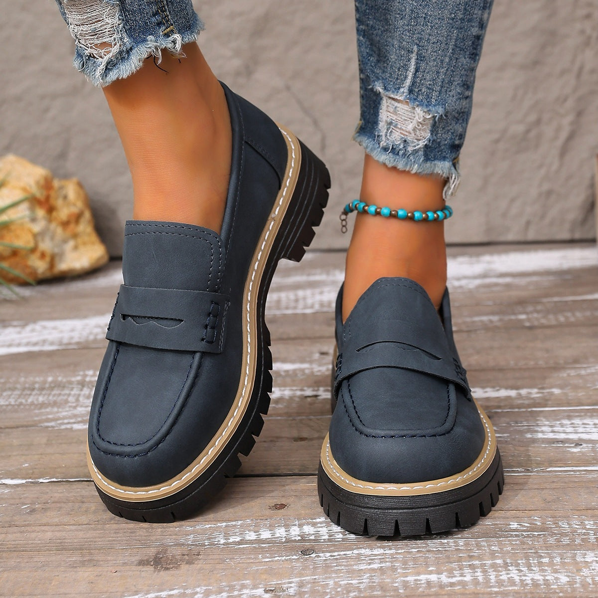Chunky Heel Slip-On Loafers for Women | Comfortable Platform Dress Shoes