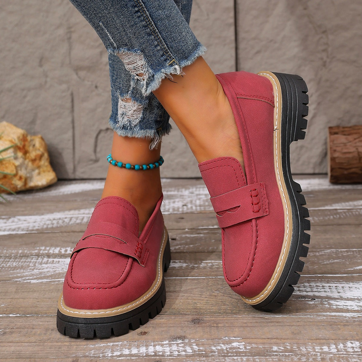 Chunky Heel Slip-On Loafers for Women | Comfortable Platform Dress Shoes