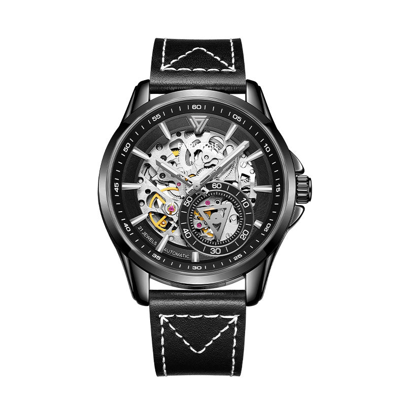 Automatic Mechanical Wristwatch for Men | Stainless Steel, Leather Strap, 30M Waterproof