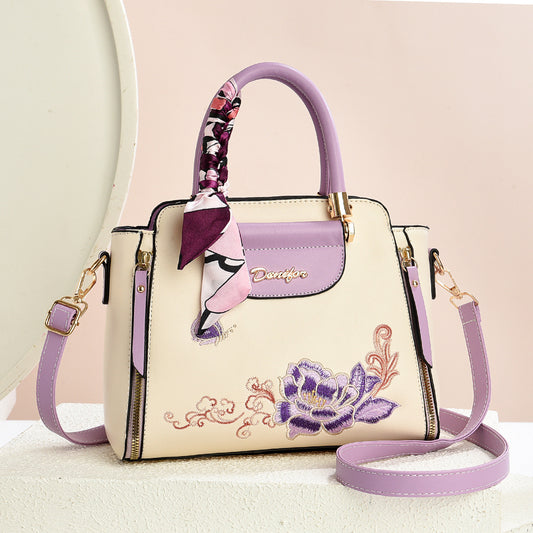 Embroidered PU Handbag | Women's Stylish Shoulder Bag with Adjustable Strap