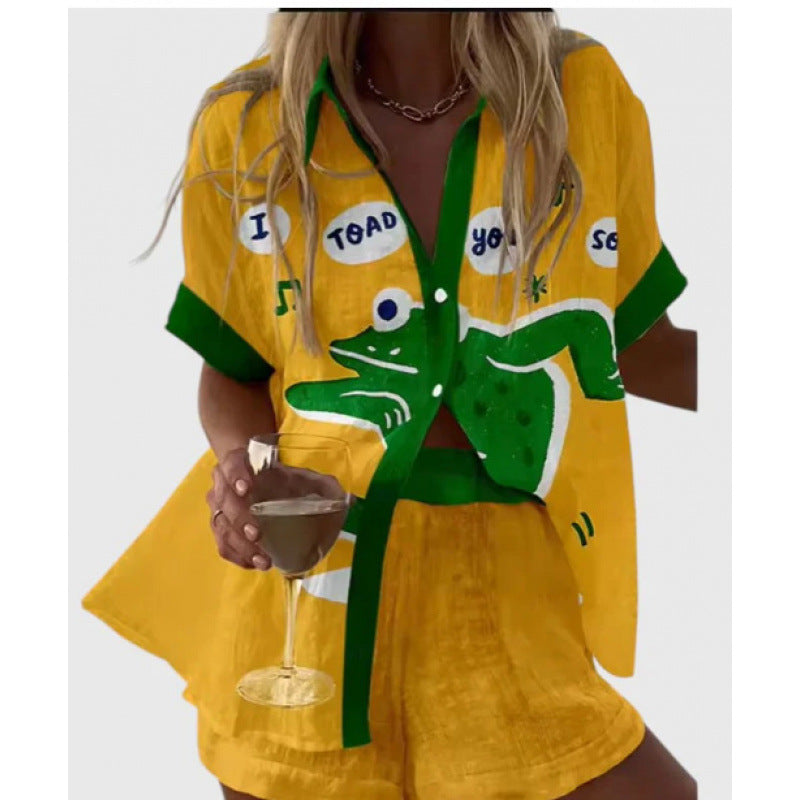 Women's Digital Print Two-Piece Summer Outfit Set | Casual Matching Top & Shorts