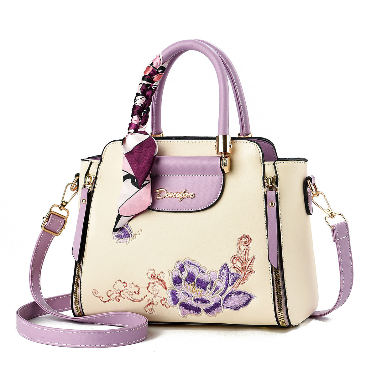 Embroidered PU Handbag | Women's Stylish Shoulder Bag with Adjustable Strap