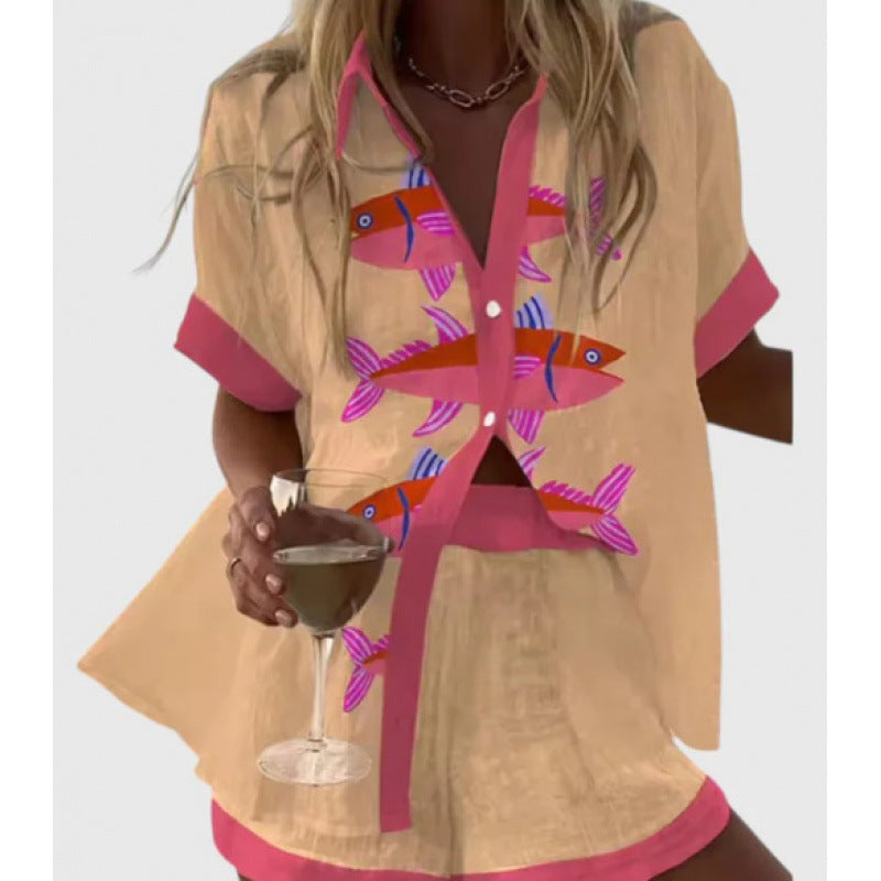 Women's Digital Print Two-Piece Summer Outfit Set | Casual Matching Top & Shorts