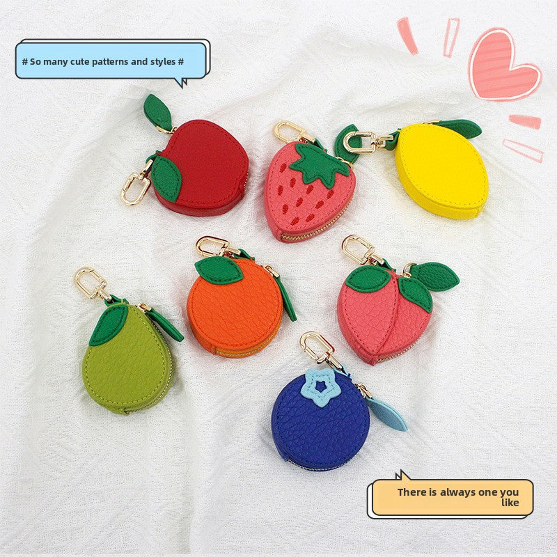 Cute Fruit Design Mini Coin Purse Keychain | Kawaii Zipper Wallet & Bag Charm