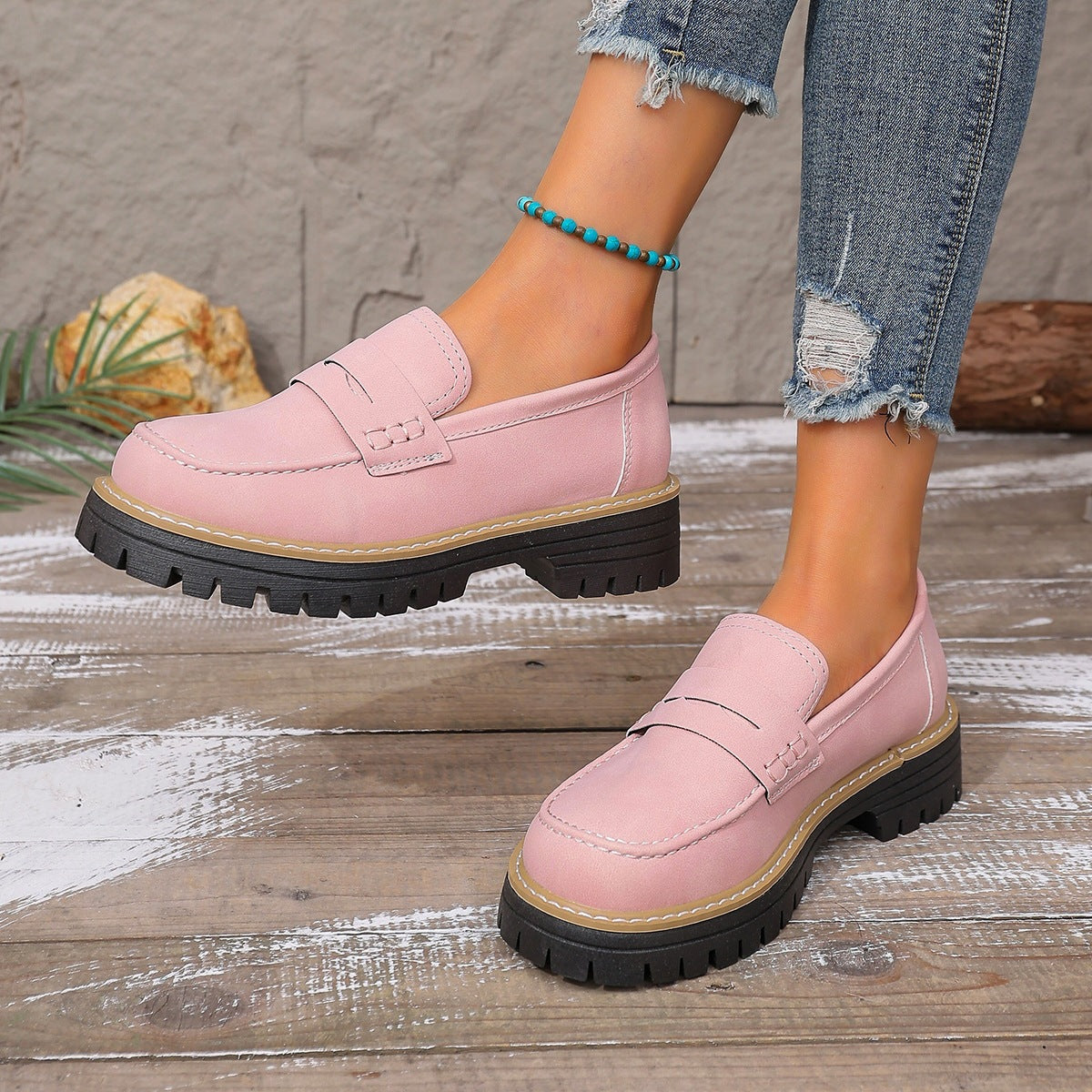 Chunky Heel Slip-On Loafers for Women | Comfortable Platform Dress Shoes