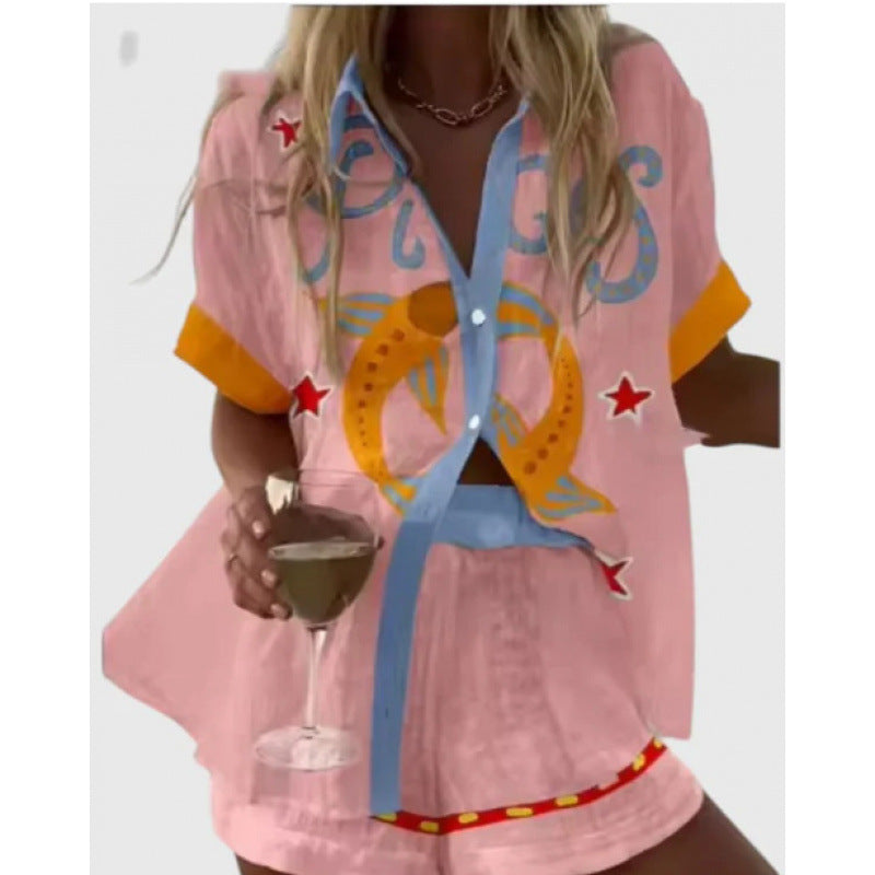 Women's Digital Print Two-Piece Summer Outfit Set | Casual Matching Top & Shorts