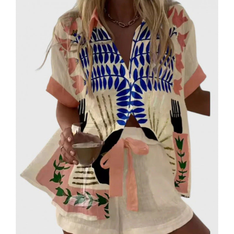 Women's Digital Print Two-Piece Summer Outfit Set | Casual Matching Top & Shorts