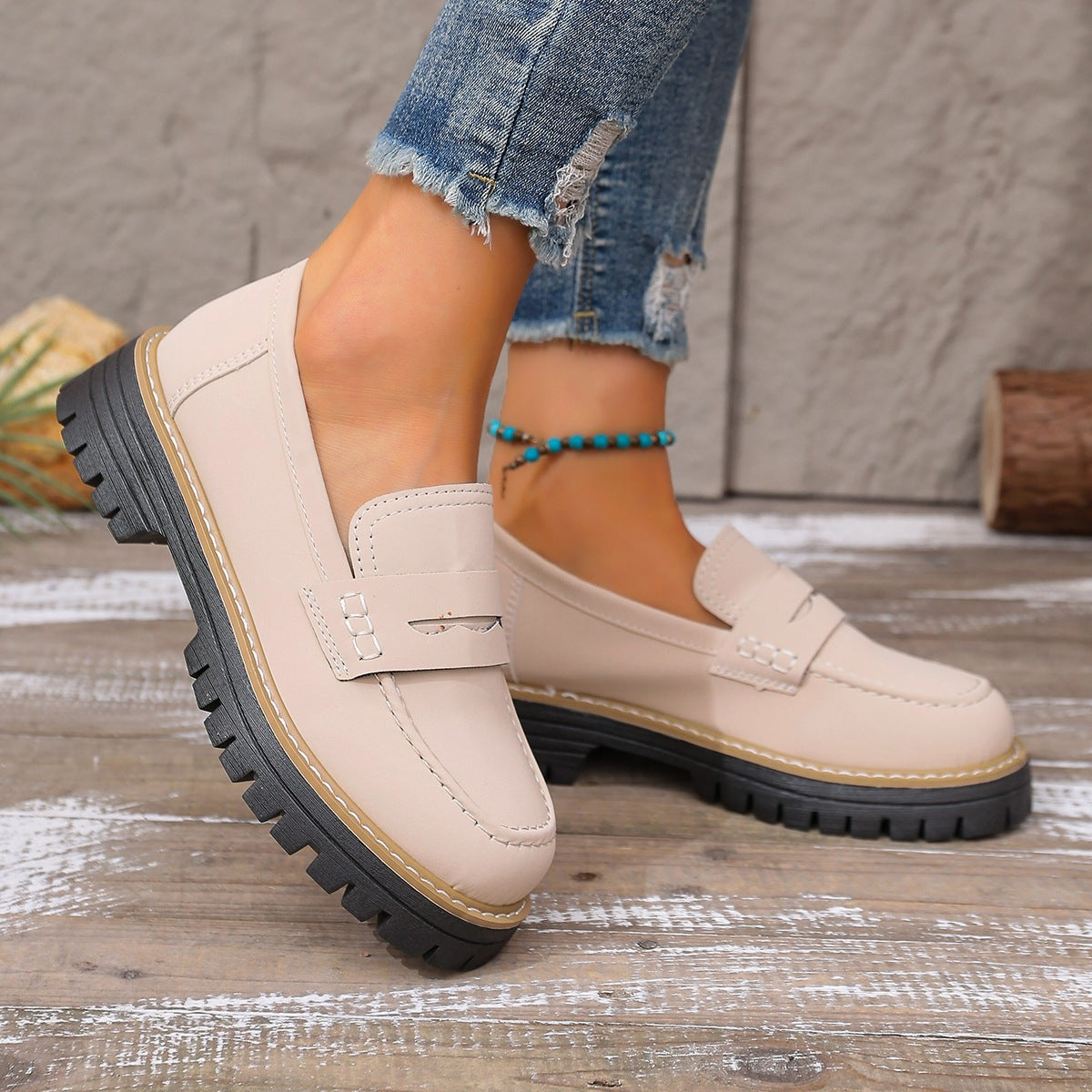 Chunky Heel Slip-On Loafers for Women | Comfortable Platform Dress Shoes