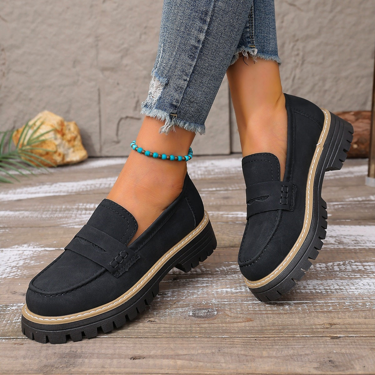 Chunky Heel Slip-On Loafers for Women | Comfortable Platform Dress Shoes