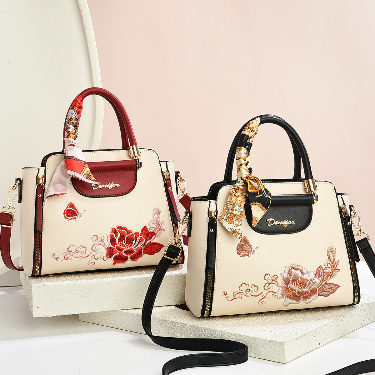Embroidered PU Handbag | Women's Stylish Shoulder Bag with Adjustable Strap