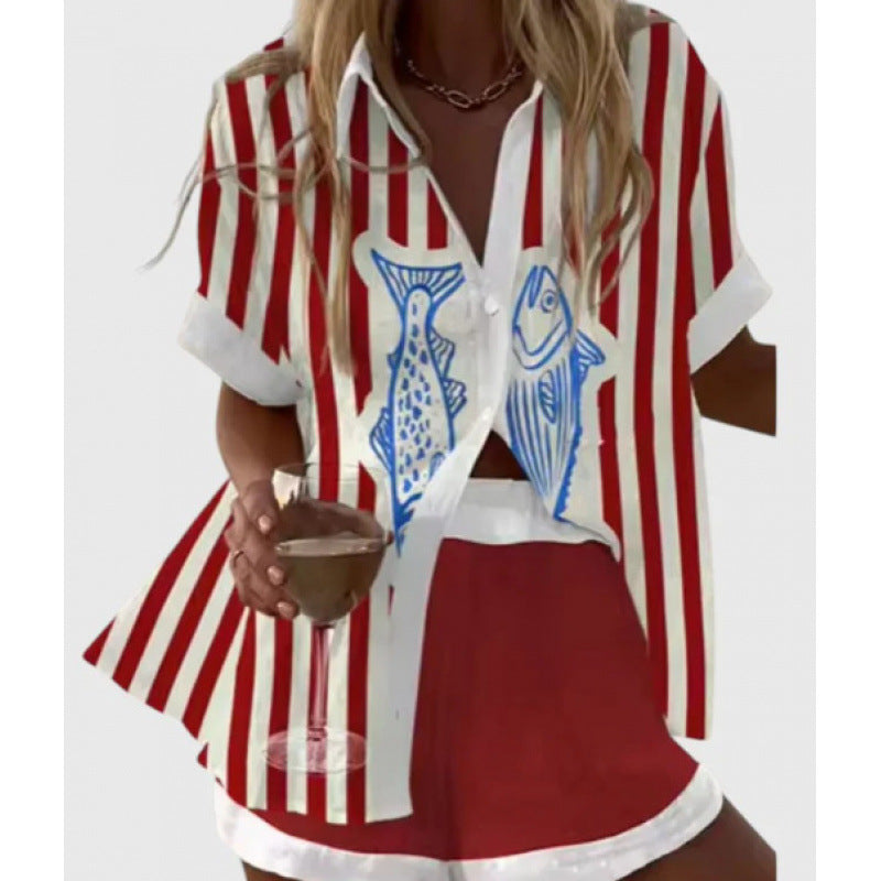Women's Digital Print Two-Piece Summer Outfit Set | Casual Matching Top & Shorts